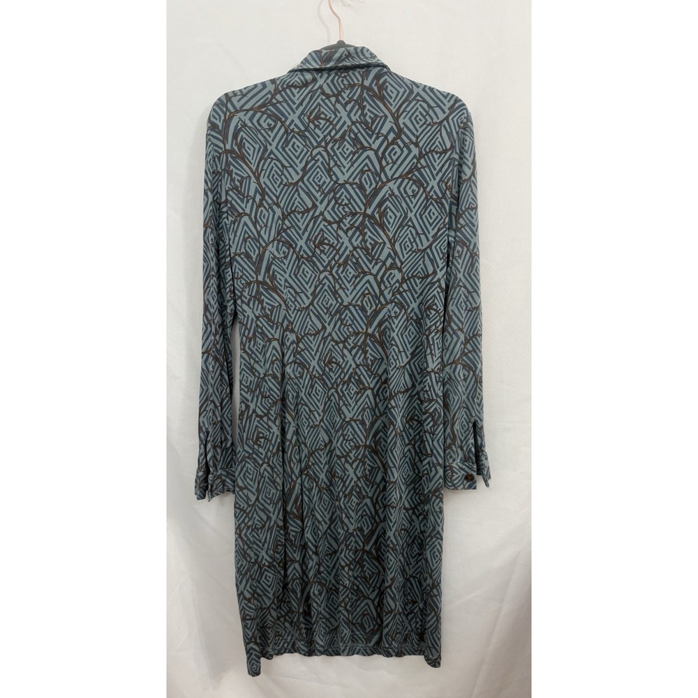 Spenser Jeremy 100% Silk Dress Long Sleeve Blue Brown Womens Size 12 *FLAW*‎ - Picture 2 of 11